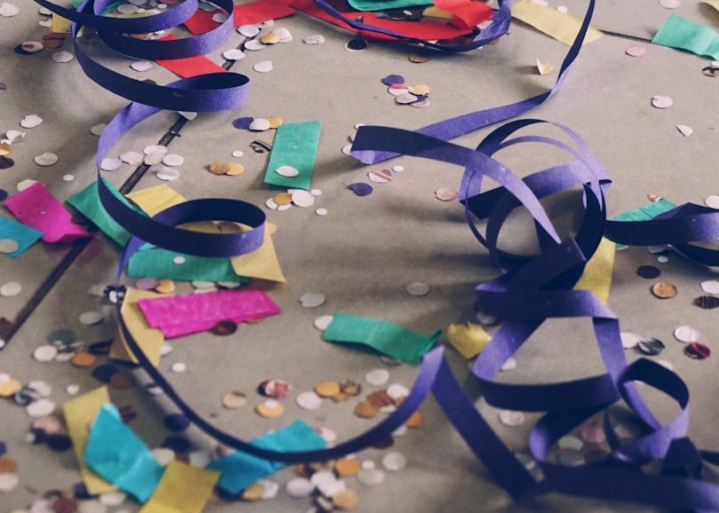 ribbons and confetti on floor
